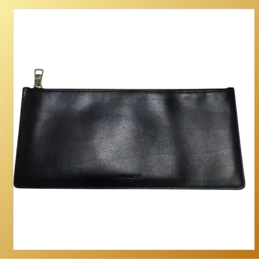 Coach Envelope 9” Clutch Leather Purse Accessory W/ Zip Zipper Black - Picture 1 of 9